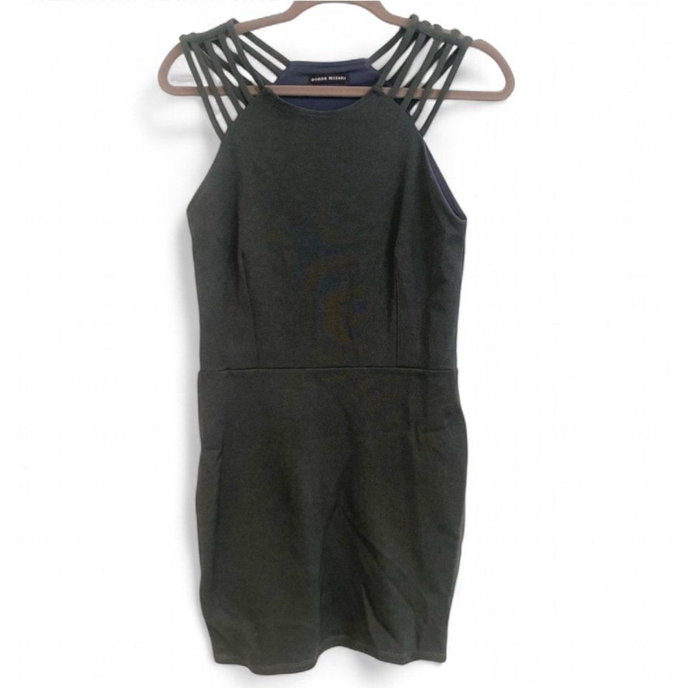 DONNA MIZANI GRAY SLEEVELESS BODYCON MINI DRESS WITH STRAPPY NECK SIZE LARGE